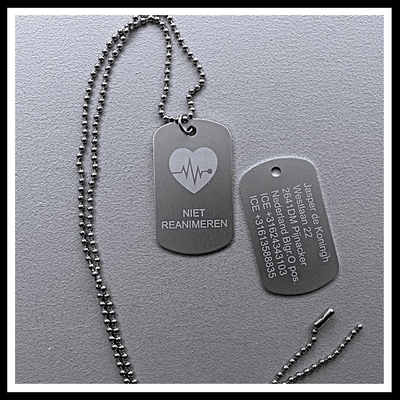 Dogtag niet reanimeren 2-zijde gravure aluminium RVS ketting