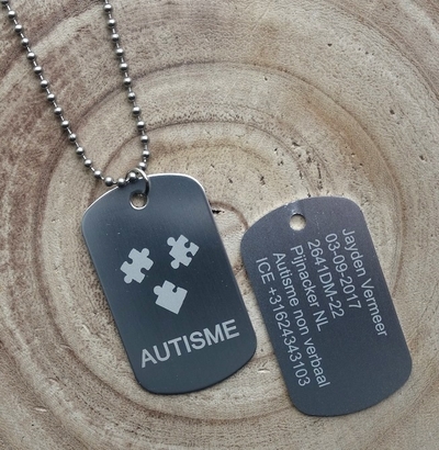 Dogtag Autisme 2-zijde gravure aluminium hoogglans