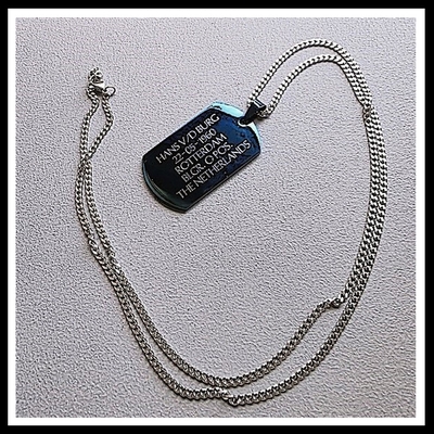 Dogtag gegraveerd RVS incl. ketting 1 of 2 zijde gravure