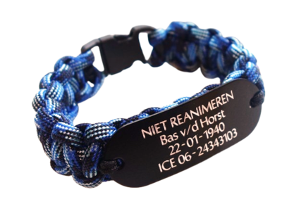 Paracord armband naam plaat gegraveerd