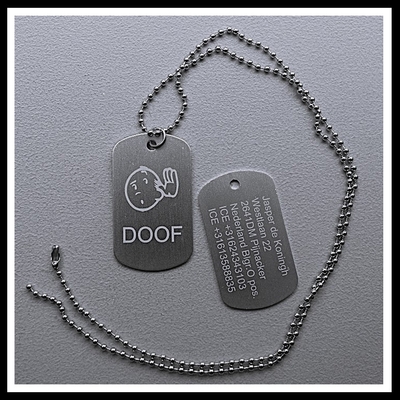 Dogtag Doof/Slechthorend mannetje 2-zijde gravure aluminium hoogglans  