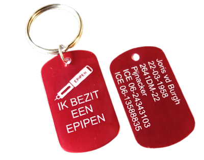 Sleutelhanger epipen 2-zijde gravure aluminium hoogglans