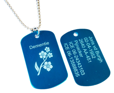 Dogtag Alzheimer of Dementie 2-zijde gravure met RVS ketting