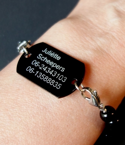 Armband SOS edelsteen mini tag rvs