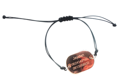 Armband SOS voor kinderen rose goud gegraveerd