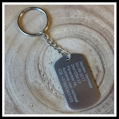 Sleutelhanger dogtag gegraveerd aluminium