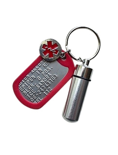 SOS sleutelhanger dogtag met pillendoos klein