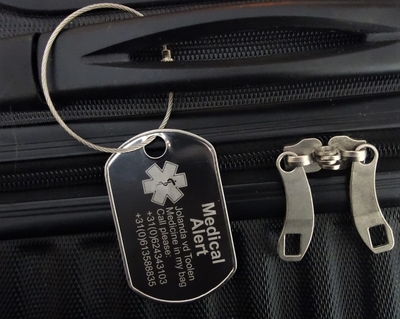 Medische sleutelhanger dogtag Jumbo aan sleutelkabel roestvaststaal