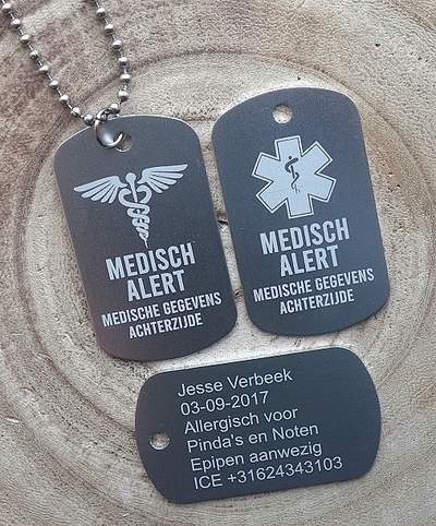 Dogtag medisch teken 2 keuzemogelijkheden 2-zijde gravure