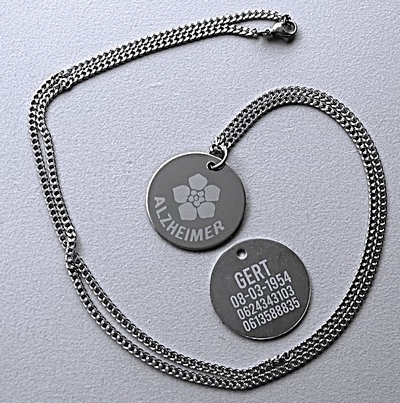 Ketting alzheimer of dementie penning RVS 2-zijde gravure RVS ketting 