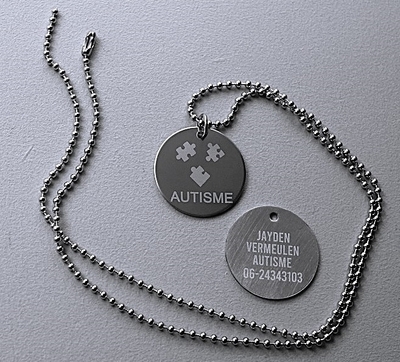 Ketting autisme penning RVS 2-zijde gravure incl. nikkelvrije ketting 
