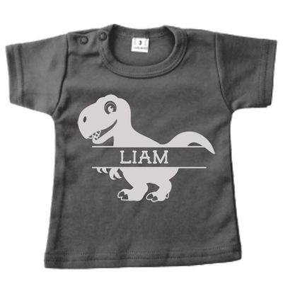 Baby t-shirt bedrukt dinosaurus en naam