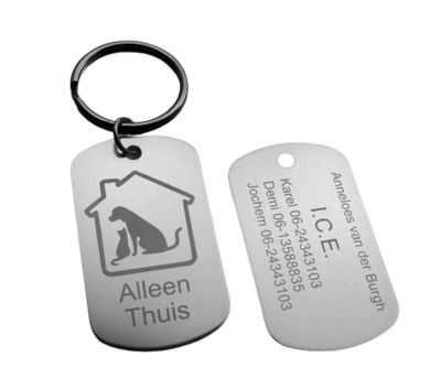 Dogtag alleen thuis 2-zijde gravure