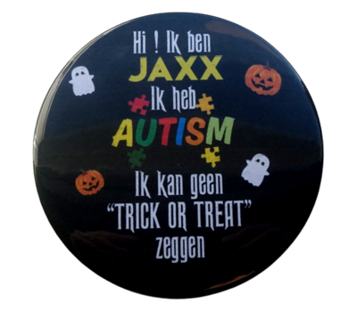 Buttons met naam Halloween AUTSIME groot 7,5cm per stuk 