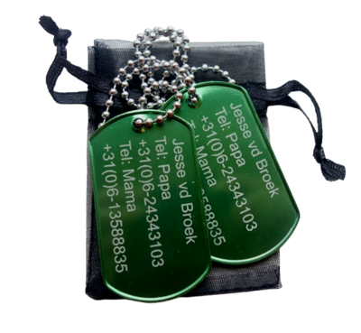 Dogtags gegraveerd aluminium diverse kleuren 