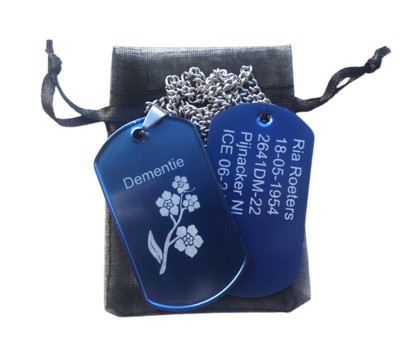 Dogtag Alzheimer of Dementie 2-zijde gravure kleur met RVS ketting