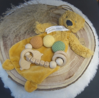 Bijtring set met happy Horse Bear Bradley knuffeldoekje met naam  
