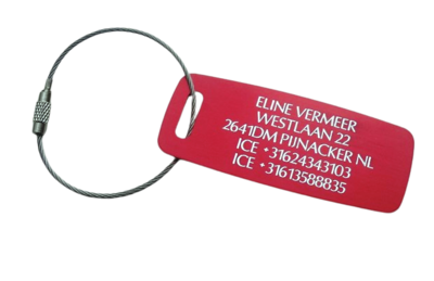 Kofferlabel gegraveerd incl. slotkabel roestvaststaal