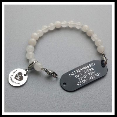 Niet reanimeren armband edelsteen gegraveerd 1 of 2 zijde gravure