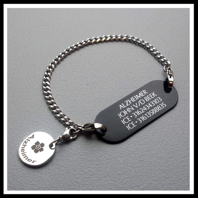 Alzheimer of dementie armband gegraveerd 1 of 2 zijde gravure 
