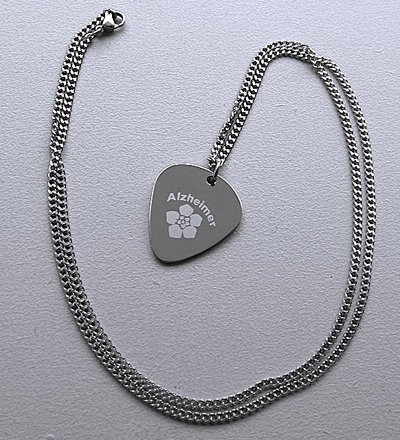 Alzheimer of dementie penning guitar pick RVS inclusief rvs ketting