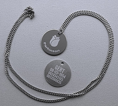 Ketting Parkinson penning RVS 2-zijde gravure RVS ketting  