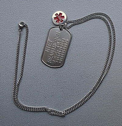 Dogtag Niet Reanimeren RVS incl. medische bedel 