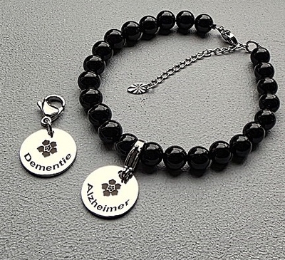 Alzheimer of dementie armband 8 mm edelsteen met bedel op uw maat gemaakt