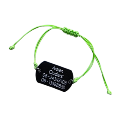 Armband SOS gegraveerd verstelbaar model dogtag mini zwart