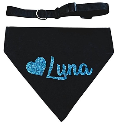 Honden bandana bedrukt met naam en hart glitterfolie