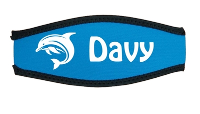 Maskerband neopreen cover voor duikbril bedrukt met naam en afbeelding naar keuze