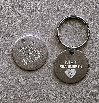 Sleutelhanger niet reanimeren stevig aluminium 2-zijde gravure