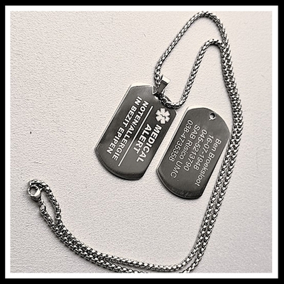 Medische dogtag medical alert 1 of 2-zijde gravure ROESTVRIJSTAAL