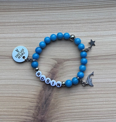Kindersieraden: meisjes/jongens armband met naam model "afzwemmen"