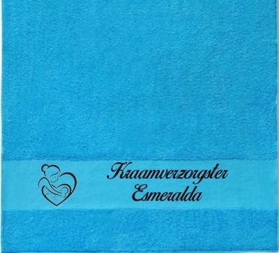 Handdoek kraamhulp bedrukt met naam en afbeelding