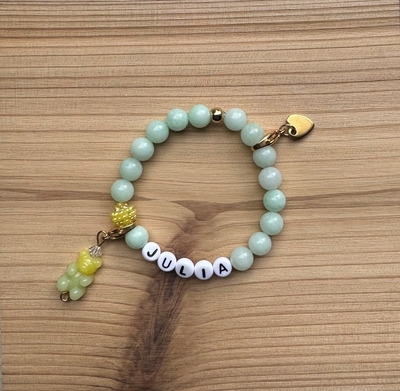 Kindersieraden: meisjes armband met naam model "bears gold" incl. 2 bedels 