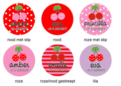 Buttons met naam model "kersen", 4 stuks 3,8cm