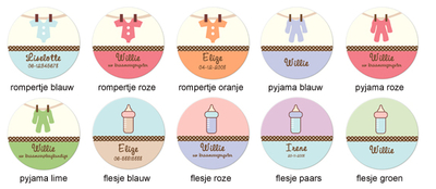 Buttons met naam model "kraam", 4 stuks 3,8cm of 5cm