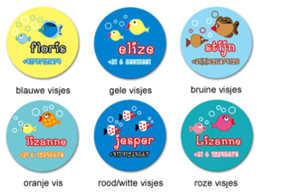 Buttons met naam model "vissen", 4 stuks  3,8cm